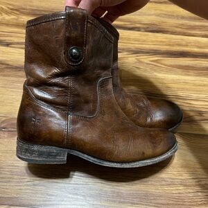 FRYE Womens Boots Button Short Ankle Cognac Side Zip Size 7B